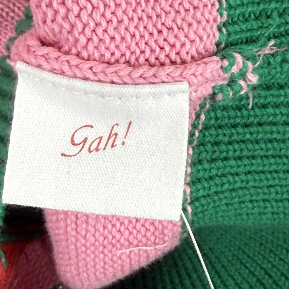 Lisa Says Gah Pink Cardigan with Green and Red Accents - Picture 7 of 8